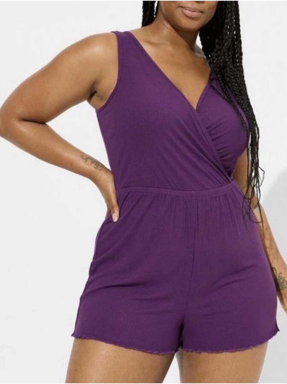 Torrid Super Soft Rib Sleep Romper 2X NWT Plus Size Cozy Lounge Pajama (Purple)